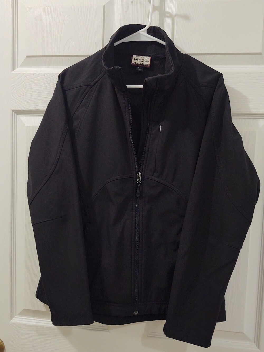 Double Diamond Men's Sz L Black Softshell Jacket Full Zip Fleece Lined
